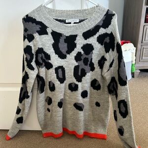 Sandro Gray Animal Print Sweater with Red Accents